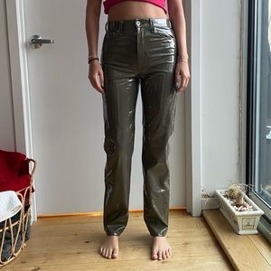 rag & bone olive green/khaki patent leather trouser